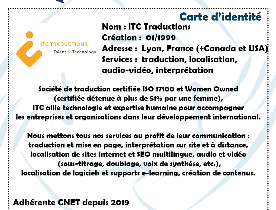 La CNET, fière de ses adhérents 2022 : ITC Traductions – Céline IMBAUD