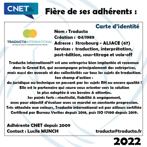 Traducta adhérent CNET